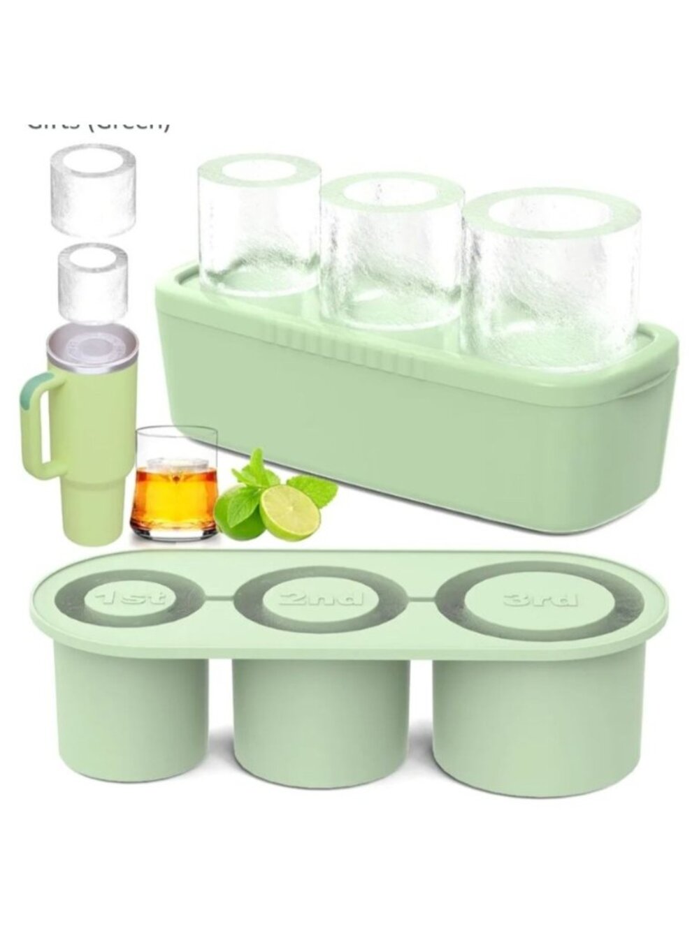 Ice Cube Tray w/ Lid & Bin 3 PCS Silicone Cylinder Mold Compatible Stanley Cup